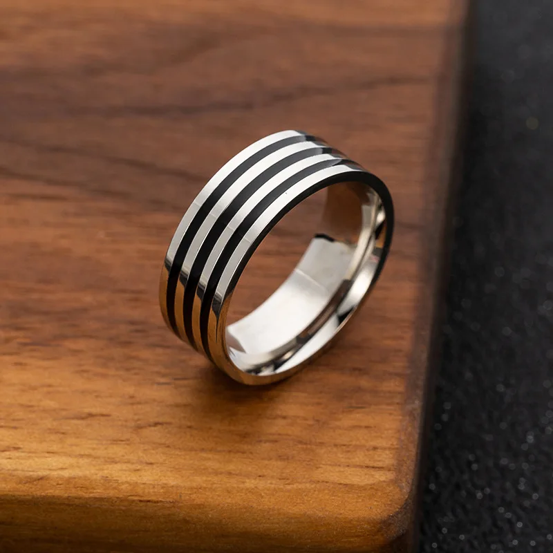 

8MM Wide Stainless Steel Men's Oil Drip Ring Simple Fashion Glossy Brushed Ring Birthday Party Gift Factory Direct Sales