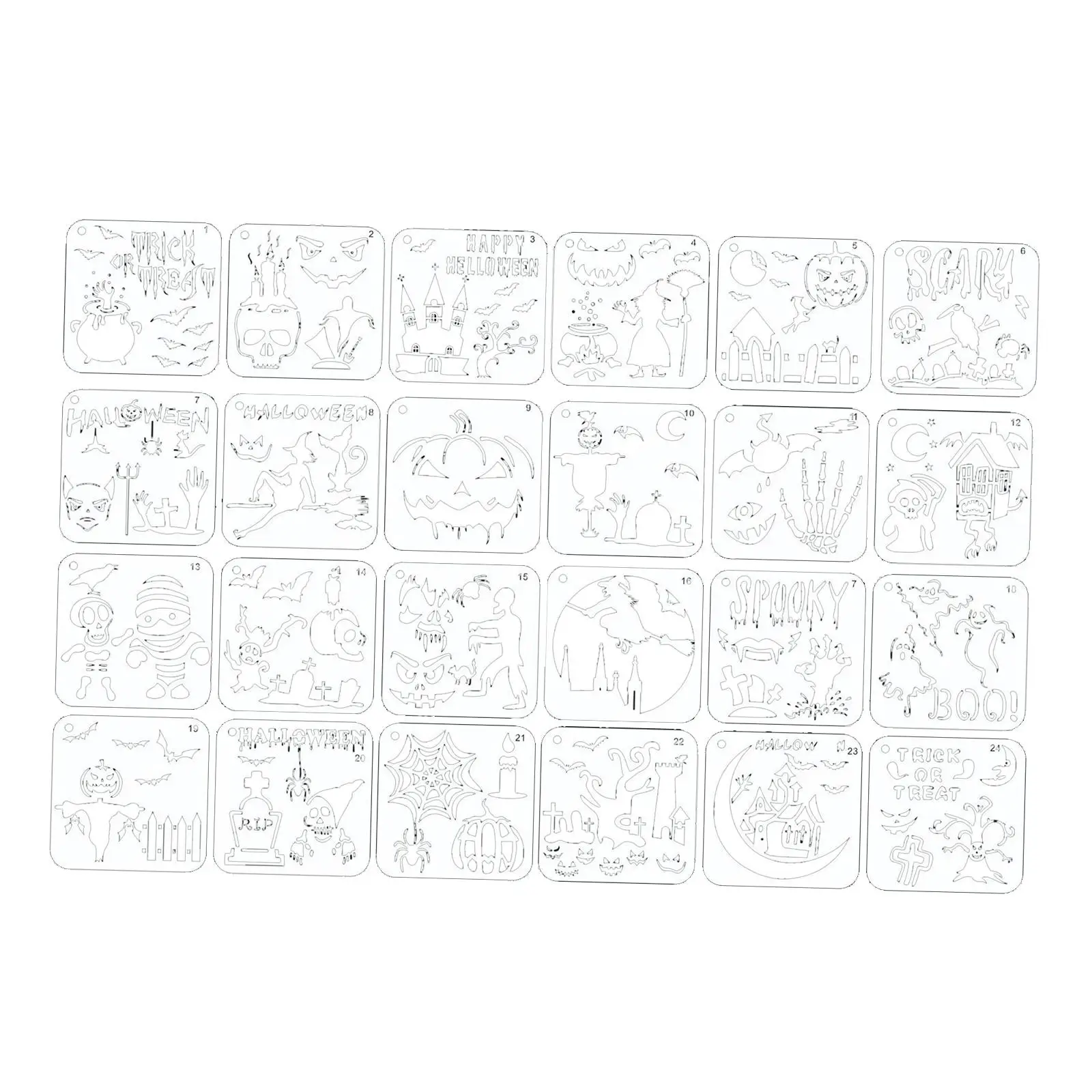 

24x Pumpkin Bat Skull Halloween Template Stencil Drawing Stencils 15cmx15cm Painting Templates Stencils for Tile Wood Decoration