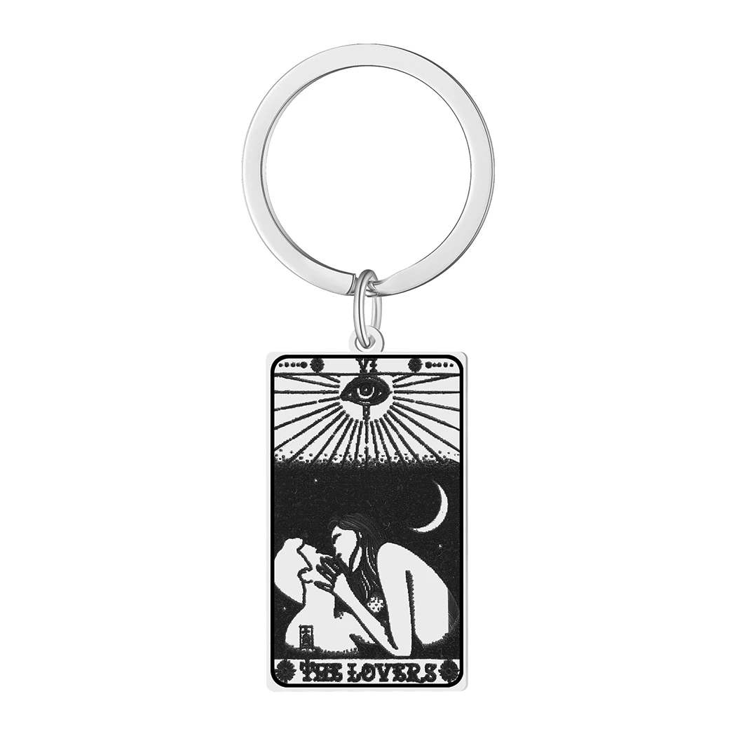 

Stainless Steel Jewelry Key Chain Jewelry Lovers Tarot Charm Pendant Key Ring