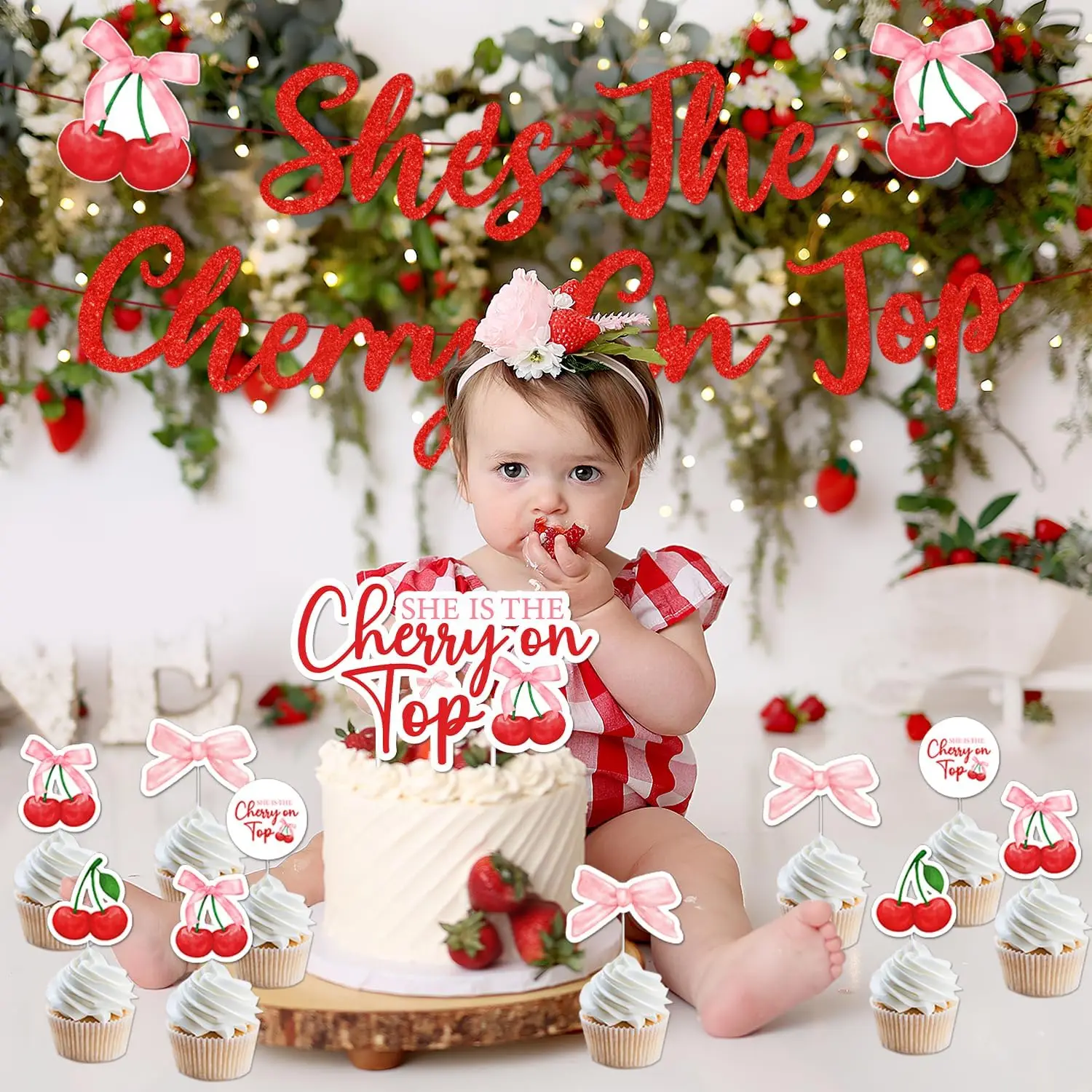 Kreatwow красный кокетливый набор украшений с вишней фруктовая тема фон для