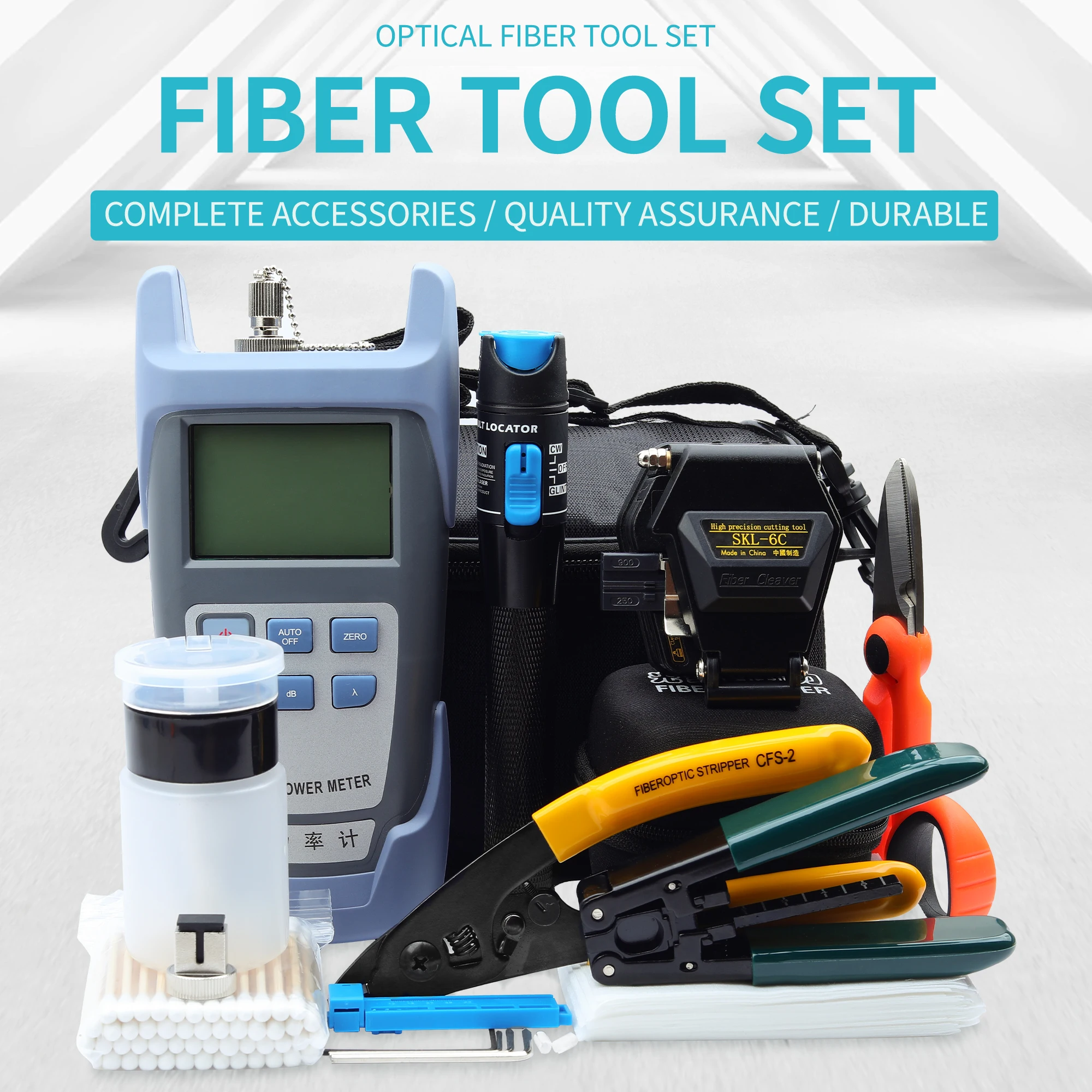 FTTH Tool Kit 18pcs/set with SKL-6C Fiber Cleaver Optical Power Meter 1mW Visual Fault Locator Fiber Optic Stripper