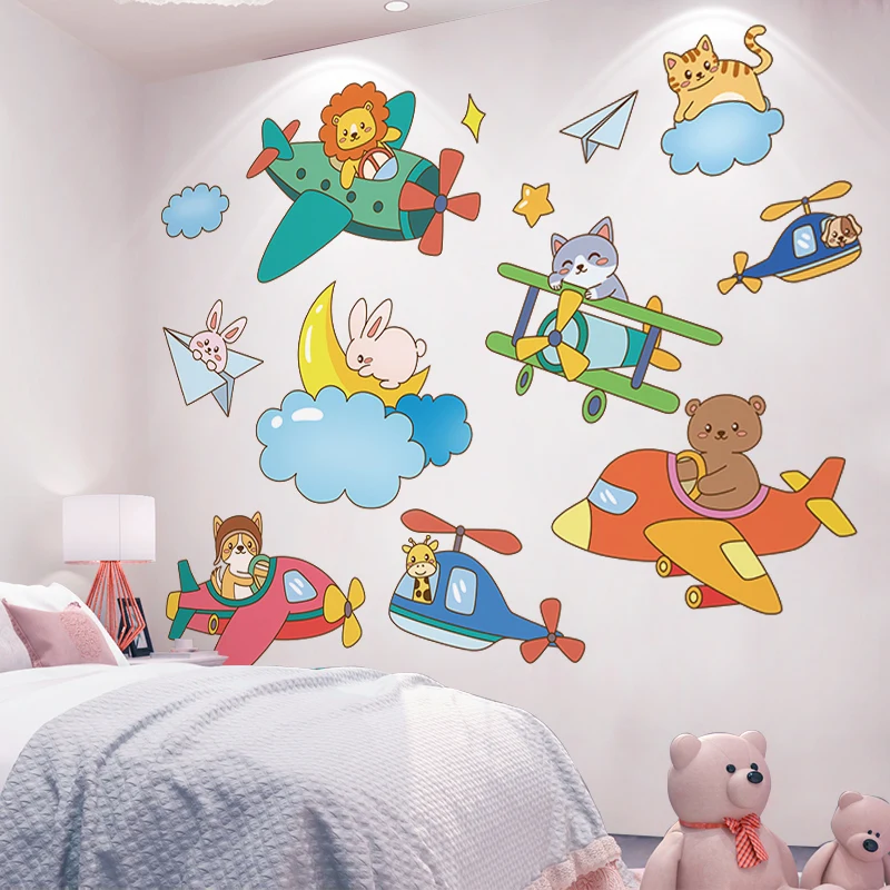 

Cartoon Airplane Wall Stickers DIY Aircraft Mural Decals for Kids Rooms Baby Bedroom Kindergarten Nursery Home Decoration