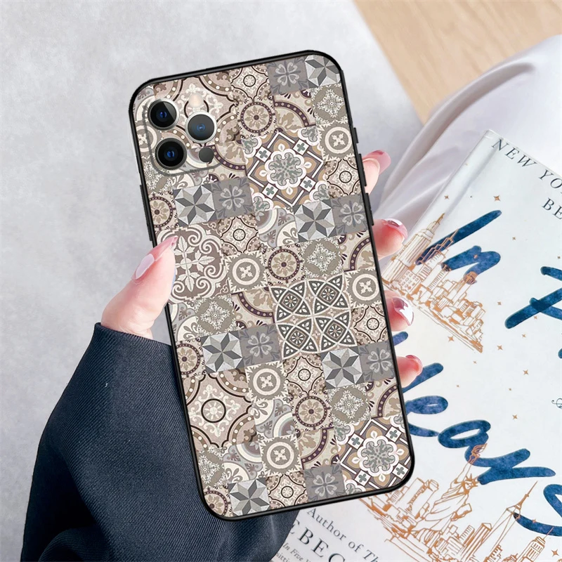 Фото Эстетический чехол для телефона в стиле бохо с мозаикой для iPhone 16 Pro Max 11 12 13 Mini 14 15 Pro Max XR 15 16 Plus 16e Cover Coque №2