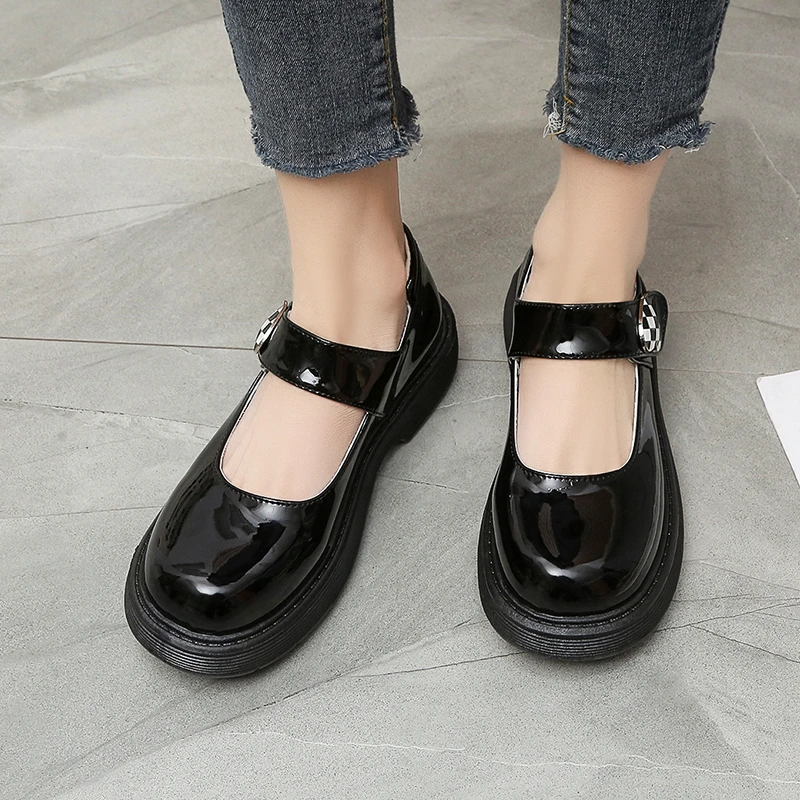 

Platform Women Shoes 2022 Round Toe Thick Bottom Heightening Leather New Fashion Students College Basic Simple Mary Janes Pumps