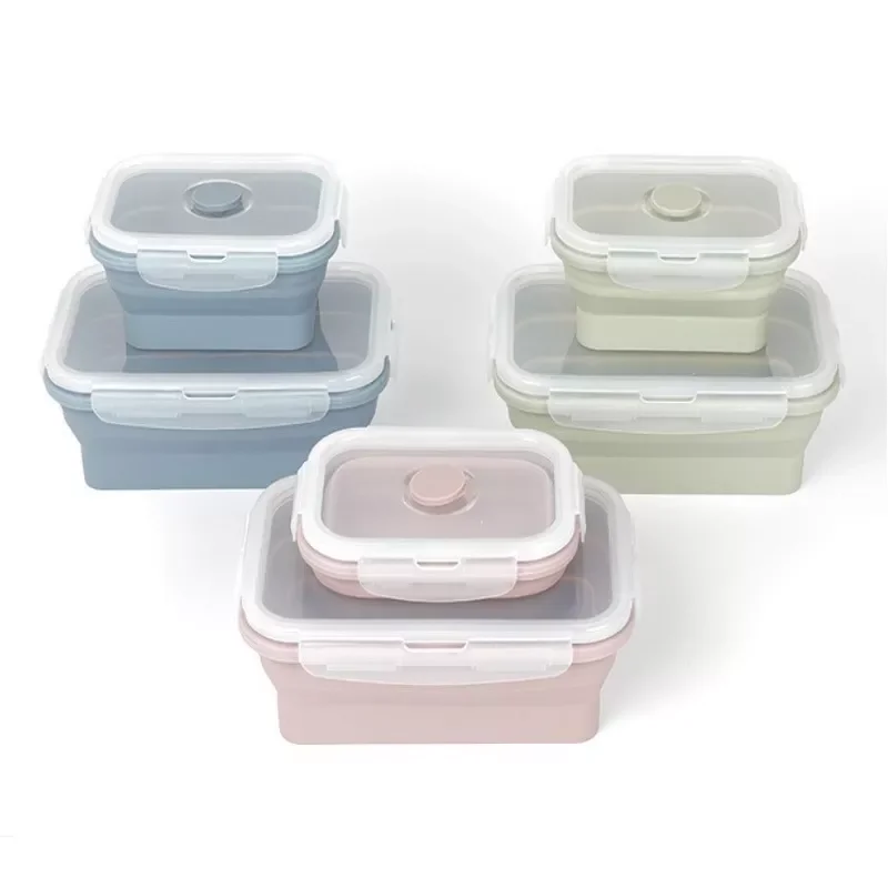 

Silicone Rectangle Lunch Box Collapsible Bento Box Folding Food Container Bowl for Dinnerware Tableware