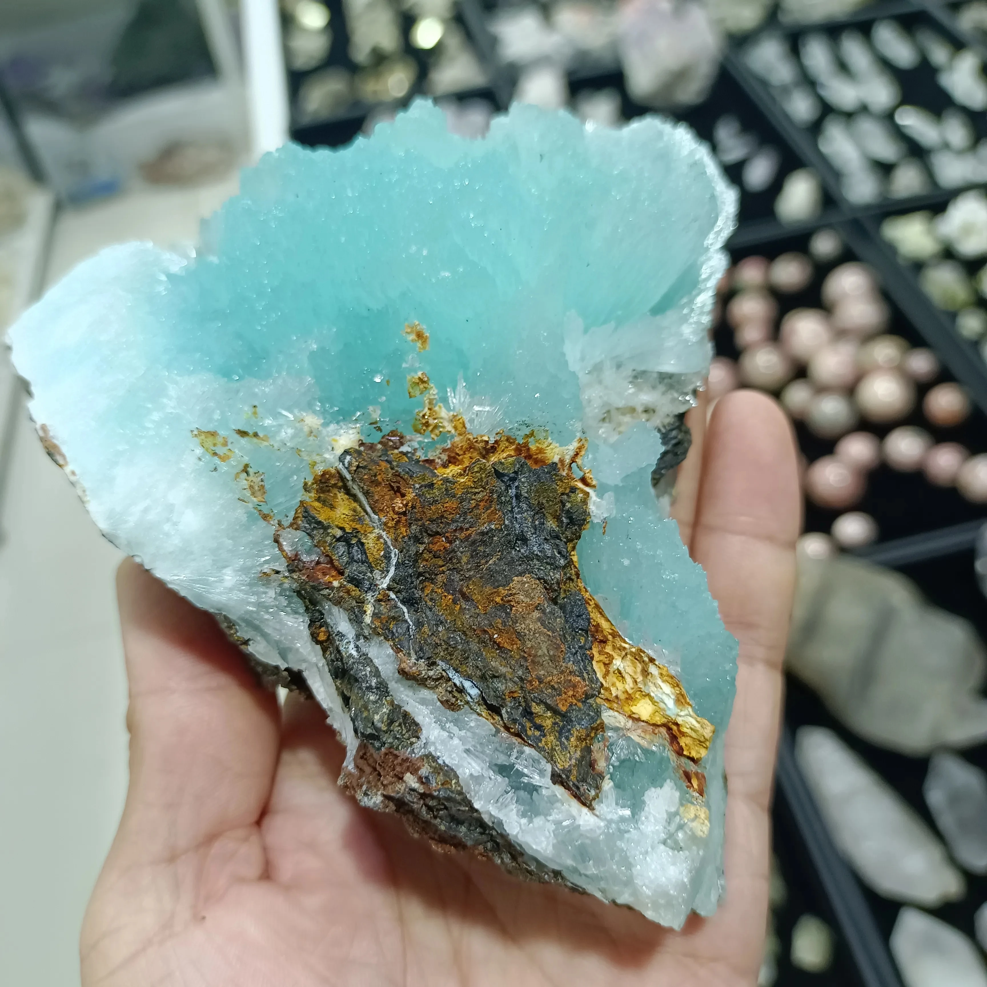 Удивительный красивый натуральный синий арагонит Кристалл Кластер