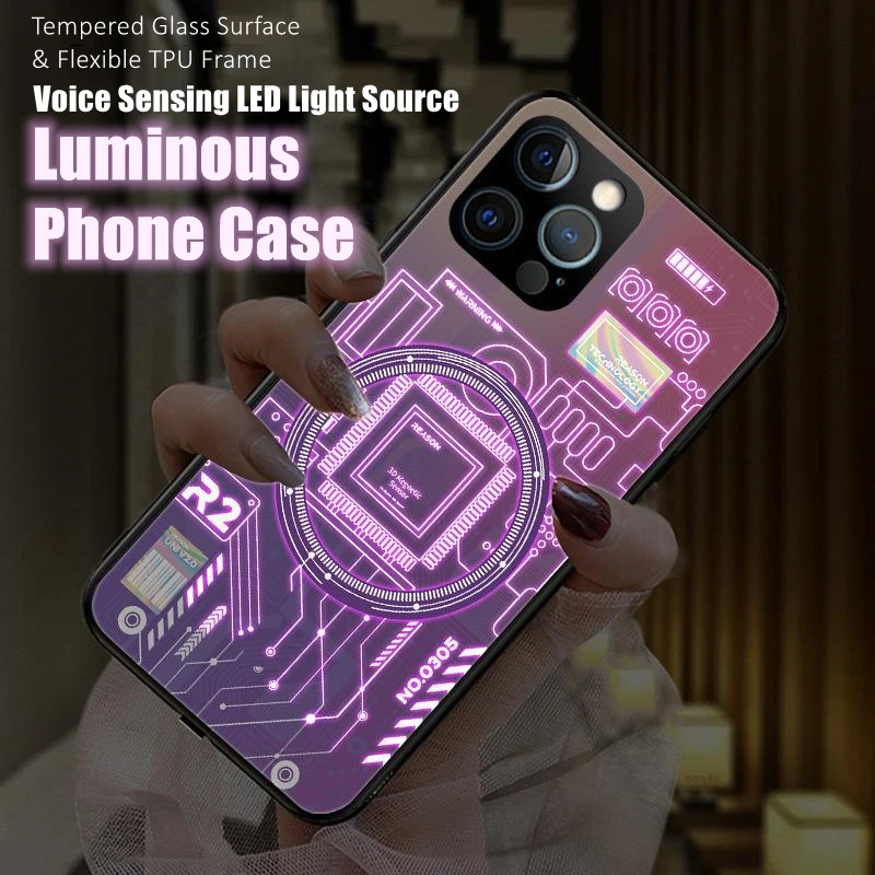 

High-Tech LED Light Glowing Luminous Phone Case for OPPO Reno 6 7 8 9 Find X5 OnePlus 7 7T 8 8T 9 9R 10 Ace Nord N200 Pro Plus