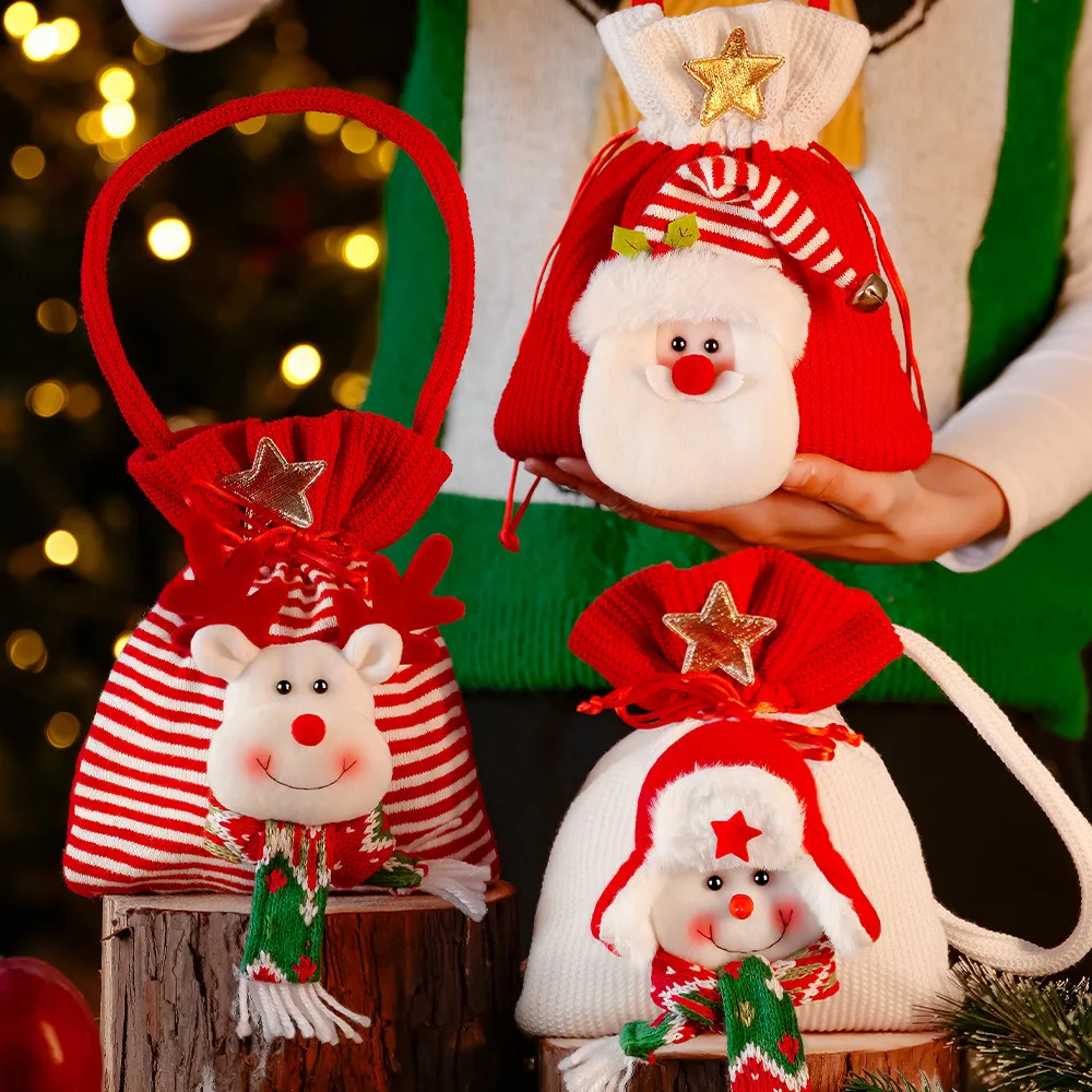 

New Christmas Apple Bag Gift Bag Cartoon Lei Feng Hat Knitted Toy Handbag Elderly Candy Bag