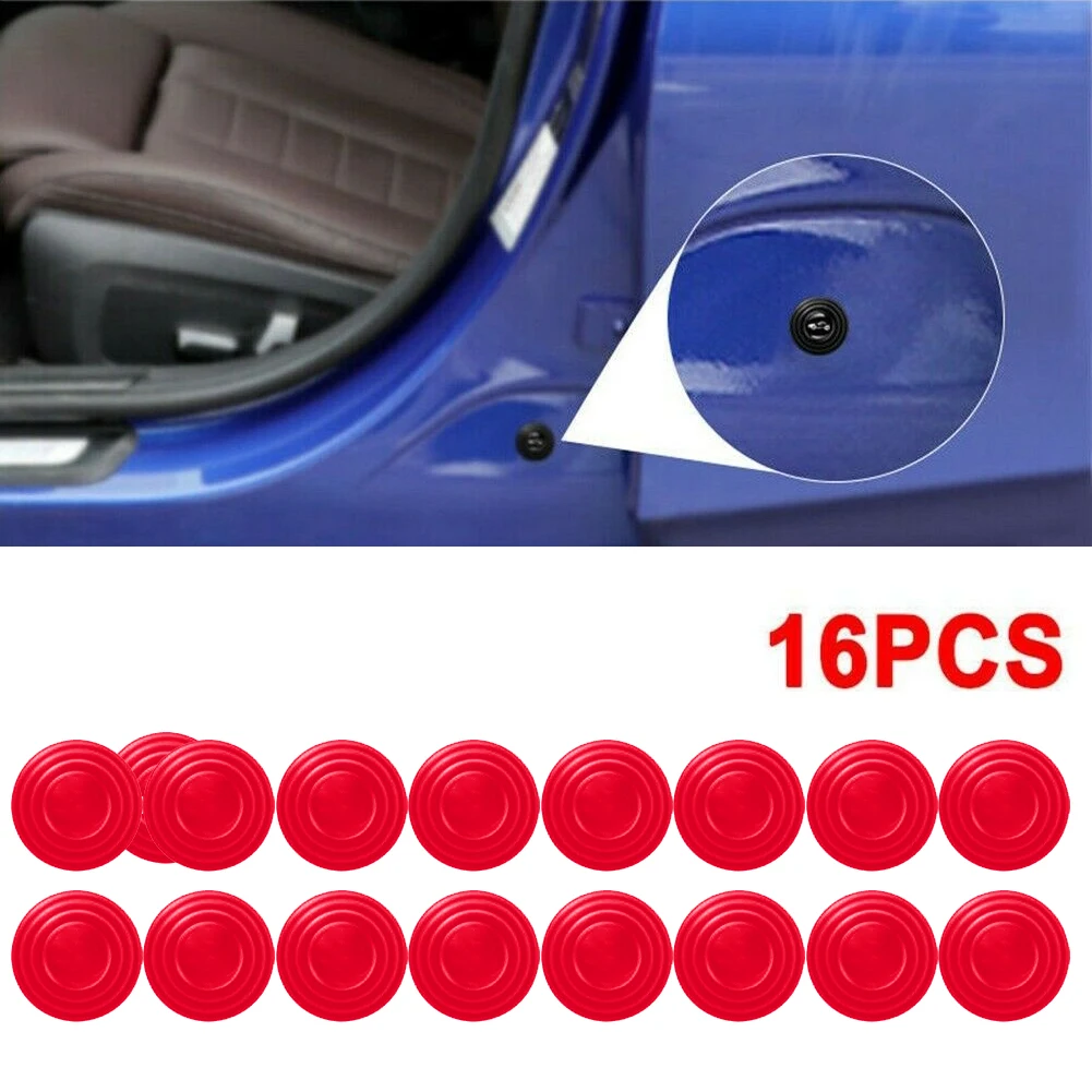 

16Pcs Car Door Shock-Absorbing And Silent Gasket Shock-Proof Pads Accessories Red Silicone Pad 2.8cm Car Shock Stickers