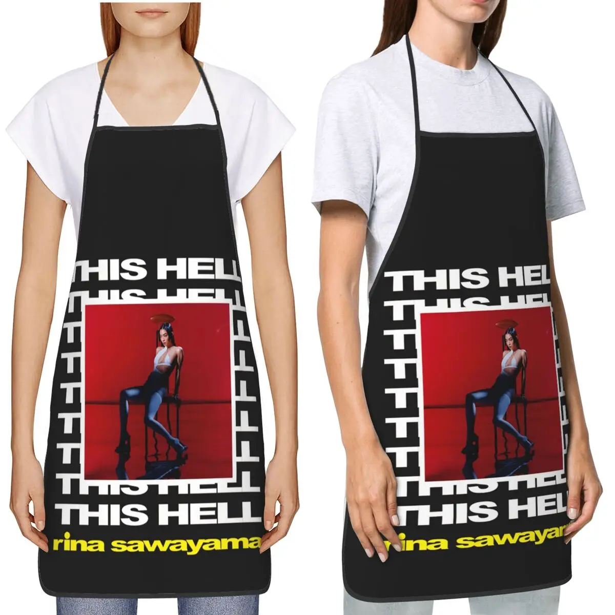 Фото Фартуки Rina Sawayama This Hell, фартуки для шеф-повара, кулинарии, кухни, водонепроницаемый нагрудник, кухонный сарафан для уборки для женщин и мужчин, живопись №3