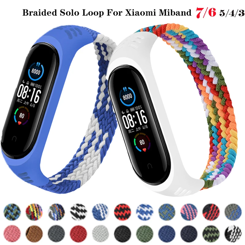 

Bracelet for Mi band 7 6 Strap Elastic adjustable Nylon Braided Mi band4 mi band 5 correa Wristband for xiaomi Mi band 4 3 5 6 7