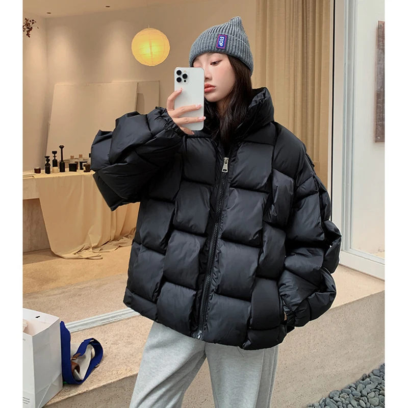 2022 Winter Fashion Women Parkas Warm Down Cotton Short Jacket Thick Knitted Loose Puffer Coat Stand Collar Female Outwear Coats