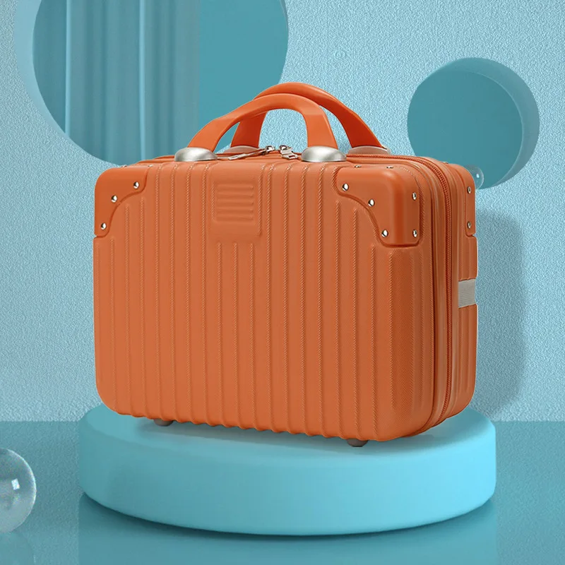 14 Inch Rose Gold Suitcase Waterproof Cosmetics Zip Luggage Ladies Lightweight Leather Sandwich Bag Suitcase Mini Organizer