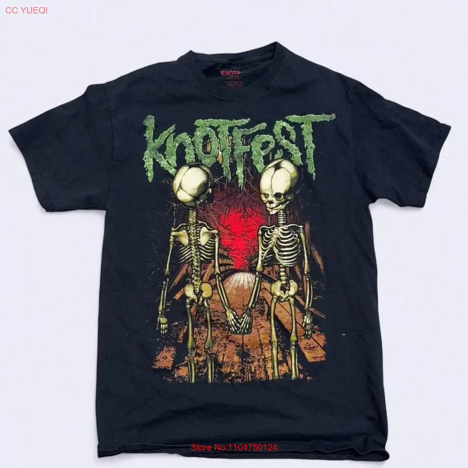 Фото Футболка Knotfest Roadshow 2021 Skeleton Band, мужская, размер M, винтажная, с эффектом потертости, слегка эластичная, с графическим принтом, мягкая, унисекс №1