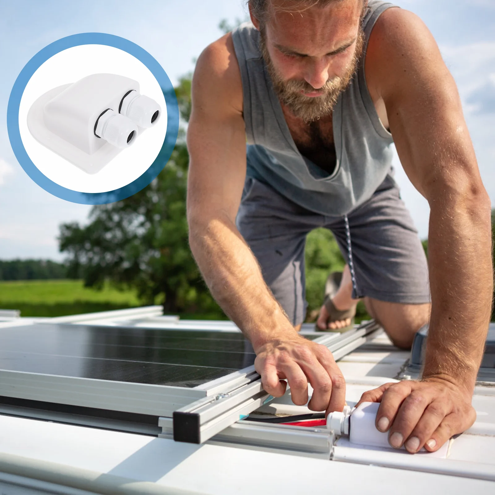 

Dual Hole Cable Entry Gland Box RV Solar Project Waterproof Wiring Connector Roof Accessory