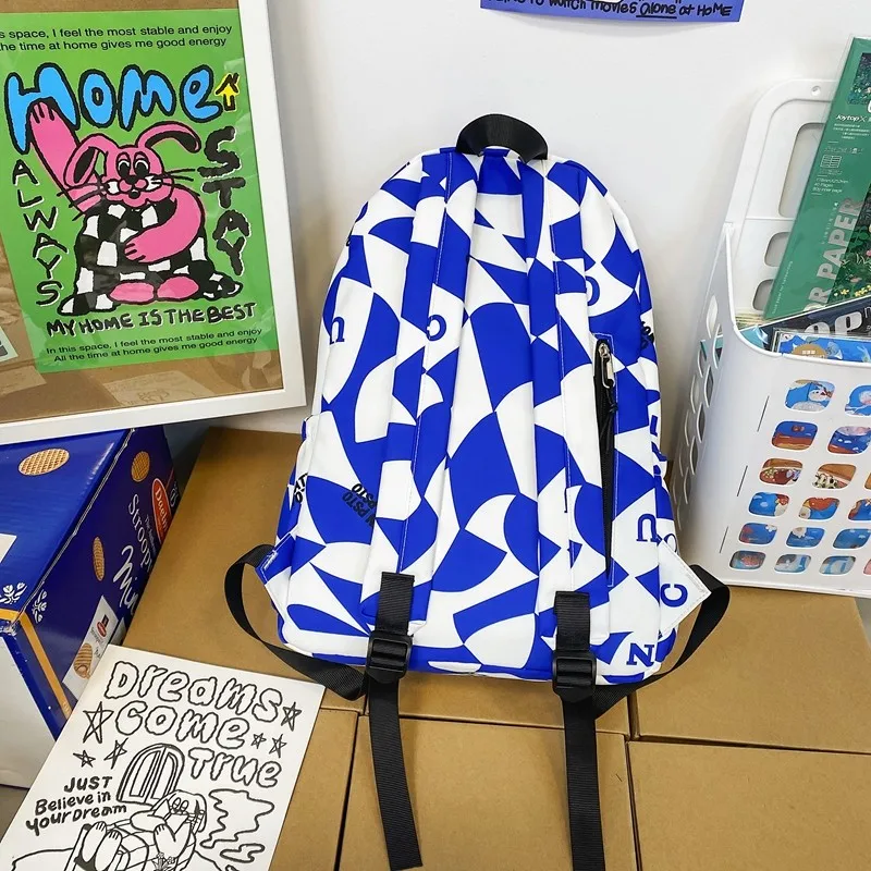 Nylon Waterproof Women Backpack Geometric Print School Bag For Girls Leisure Travel Backpacks Student Large Capacity Bookbags