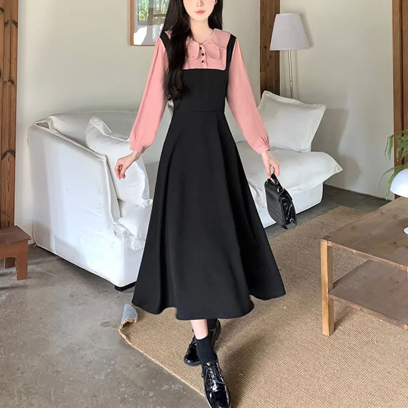 Платье-миди женское демисезонное ТРАПЕЦИЕВИДНОЕ с воротником кукла