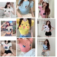 pokemon pikachu jigglypuff bulbasau kawaii toys cartoon sexy girl cropped top shirt cos costume bare midriff figure flattering
