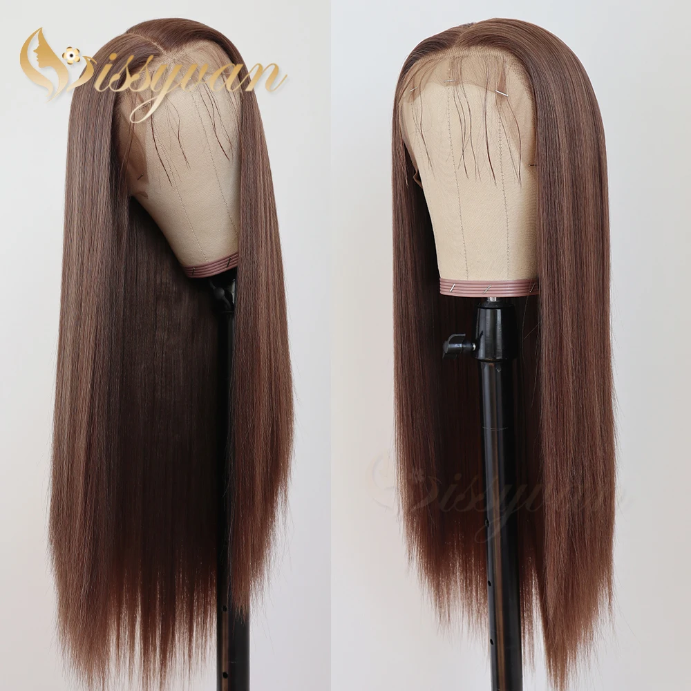 Missyvan Brown Color Long Straight Hair Synthetic Lace Front Wigs Glueless Heat Resistant Synthetic Wig for Fashion Women