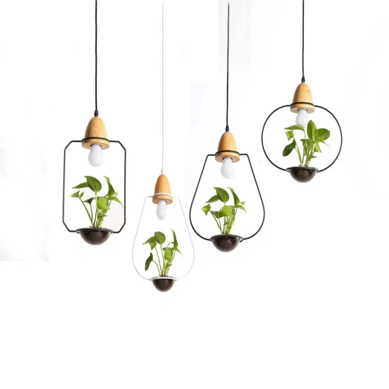 Art Deco Led Plant Hanglamp Met Houten Basis E27 Creatieve Rustieke Pot Cultuur Opknoping Lamp Voor Eetkamer Cafe bar Restaurant (art.: 3920d0a8bbcc2) - 3920d0a8bbcc2