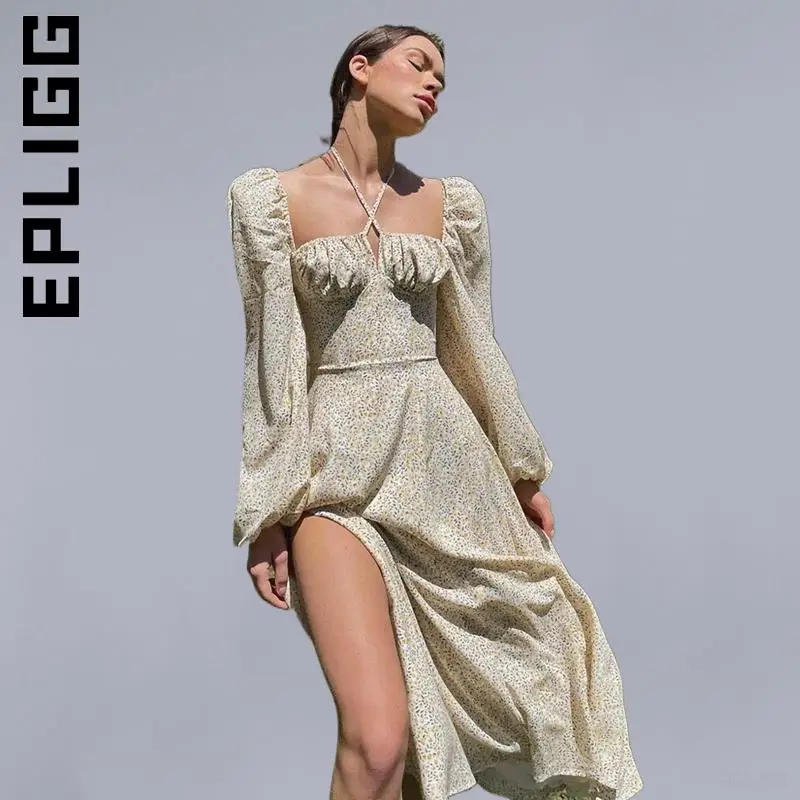 Платье Epligg женское с цветочным принтом стильное винтажное платье на завязках