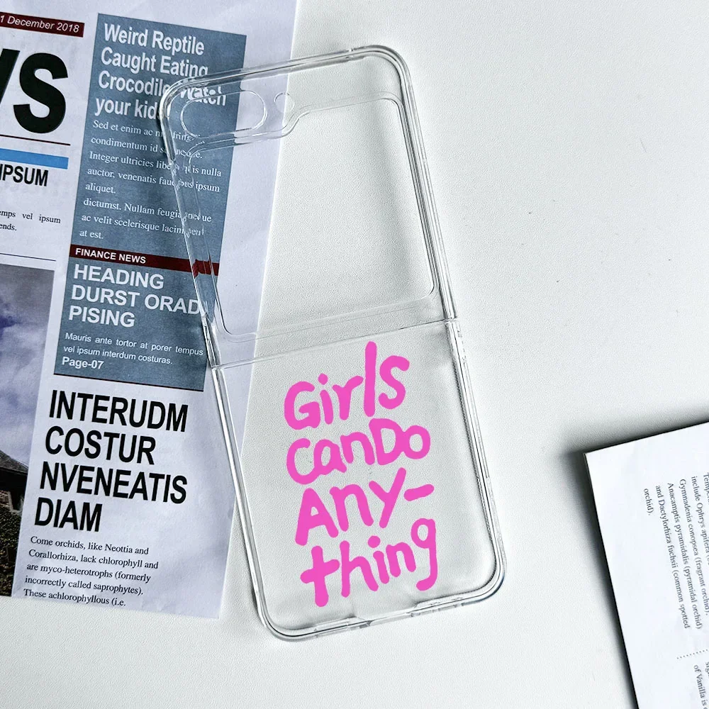 Складной чехол INS Girls Can Do Anything Words для Samsung Galaxy Z Flip 5 ZFlip 6 прозрачный 4 3 Fundas Shell