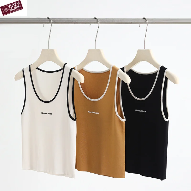 

Майка женская трикотажная из вискозы, крутая элегантная безрукавка из вискозы, с круглым вырезом, с бусинами, контрастных цветов, лето