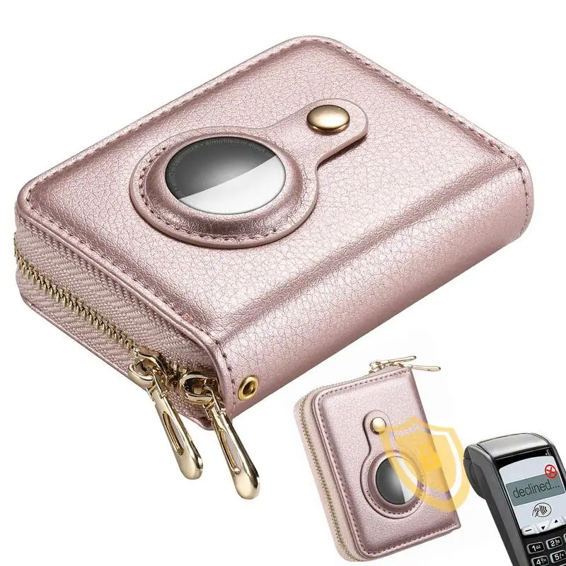 

Leather Credit Card Holder RFID Protection Wallet With Compartment Dual Card Note Coin Pocket ForAirtag Location Tracker