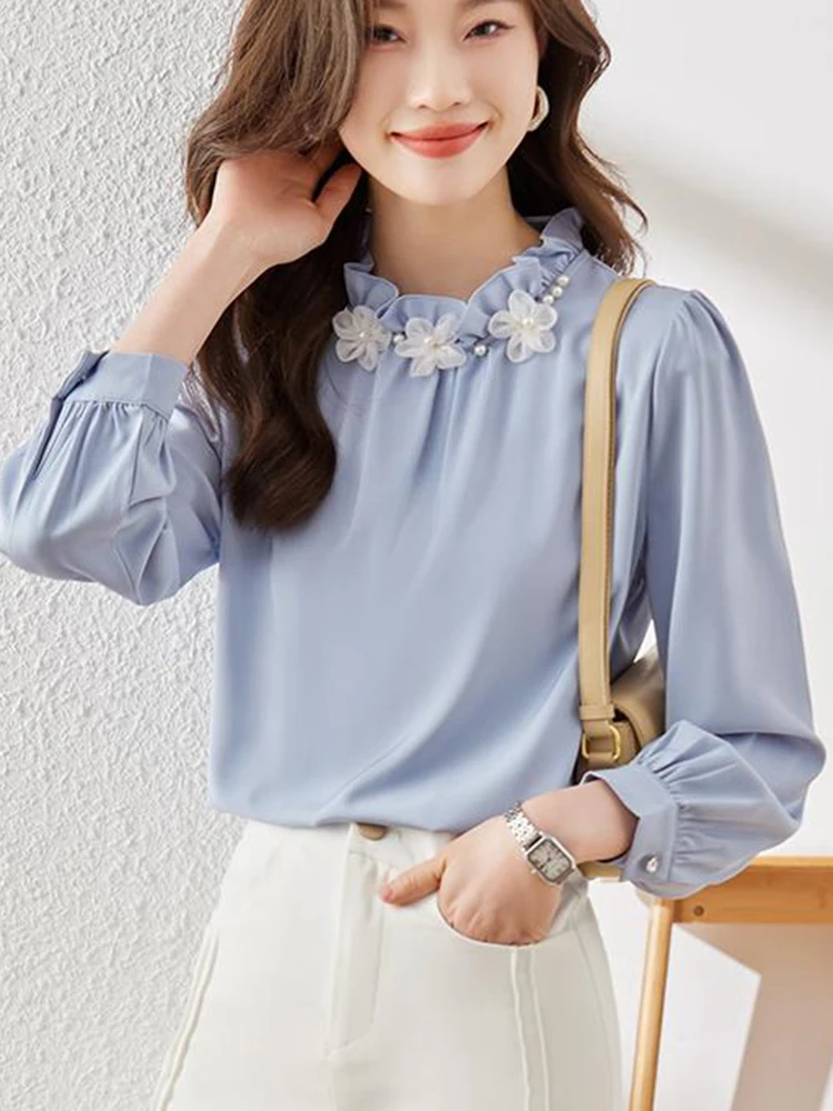 

Camisas y Blusas Autumn Long Sleeve Shirts Blouses Mujer Elegantes Blue Tops Blusa Mada 2023 Korean Fashion Chemise Office Lady
