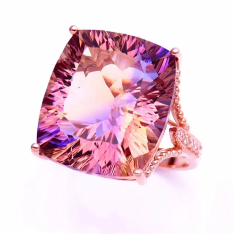 

Russia 585 Purple Gold Plated 14K Color Gold Rose Gold Luxury Pure Natural Ametrine Ring for Women