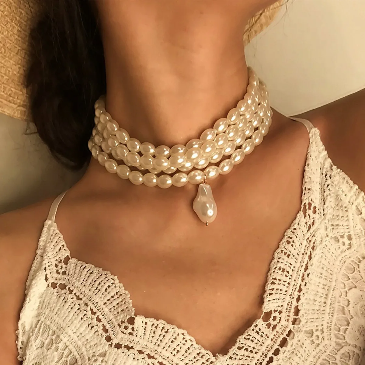 

Gorgeous Imitation Pearl Choker Multilayers Necklaces Clavicle Chain Pendant Necklace Jewelry for Women Ladies Party Accessories
