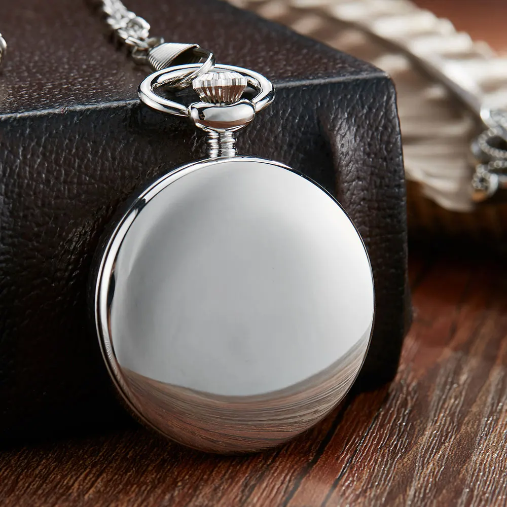 Silver Carved Steampunk Smooth Mechanical Pocket Watches Men Women Fashion Luxury Hand Wind Necklace Pocket & Fob Watch Chain