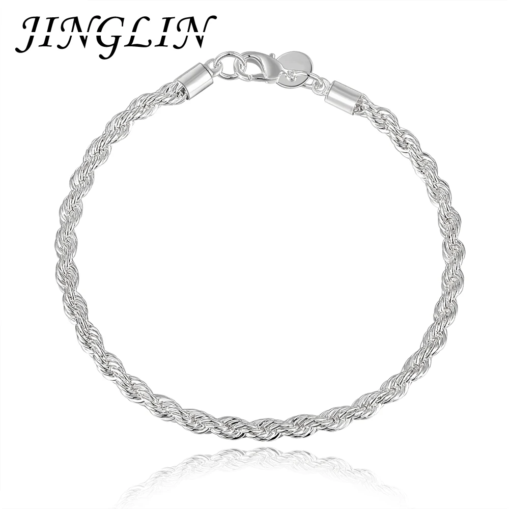 

JINGLIN Exquisite 925 Sterling Silver Bracelet 3MM Twist Silver Bracelet, Suitable For Ladies & Men Gifts