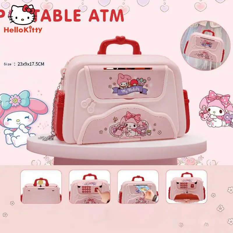 

Hello Kitty Детская сумочка коробочка с паролем Копилка Sanrios Копилка со сканером отпечатков пальцев автоматический рулон денег кавайная музыкальная копилка