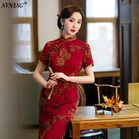 nvnang chinese cheongsam spring and summer new style chinese style red cheongsam short sleeved split chinese red dress dress