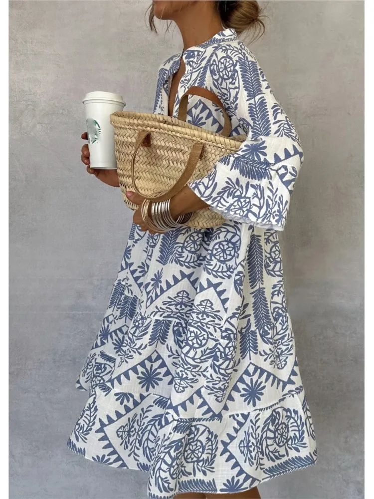 Осеннее повседневное свободное платье с принтом для отпуска женское модное