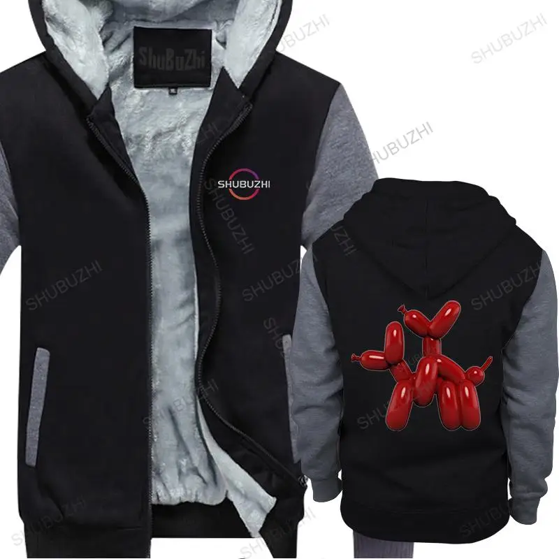 

winter hoodie thick coat sweatshirts when balloon dog meets dog... love is happening Print fleece hoody Female warm Zip-up