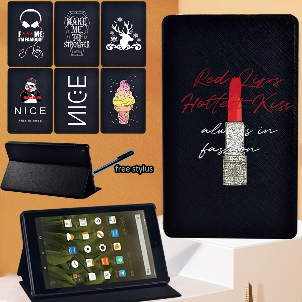 

Simple Pattern PU Leather Tablet Case For Fire 7(5/7/9th) HD 8(6/7/8/10th) HD10/HD 8 Plus(10th Gen 2020) Flip Casual Stand Cover
