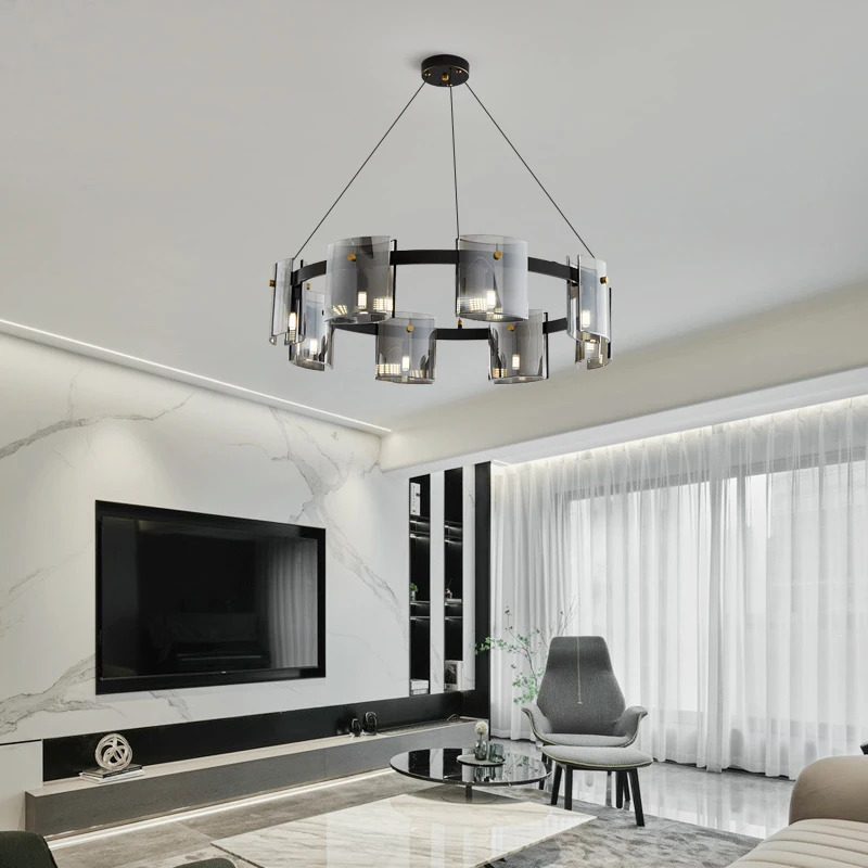 

Luxury Smokey Grey Chandelier Lighting Amber Glass Living Room Decoration Light Fixtures Round Chandeliers Kitchen Lights