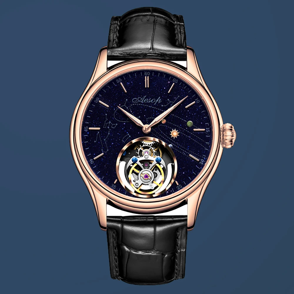 

Aesop 7049 Flying Tourbillon Mechanical Watch For Men Luxury Sapphire Skeleton Movement Watches 50M Waterproof Luminous 2023