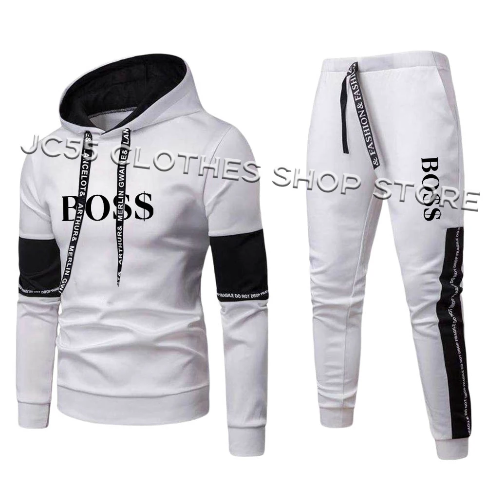 

Men Letter Printed Hoodie Set Tracksuit Fitness Casual Sweatshirt and Pants 2 Piece Set Pullover Brand Fashion Sportwear BOS