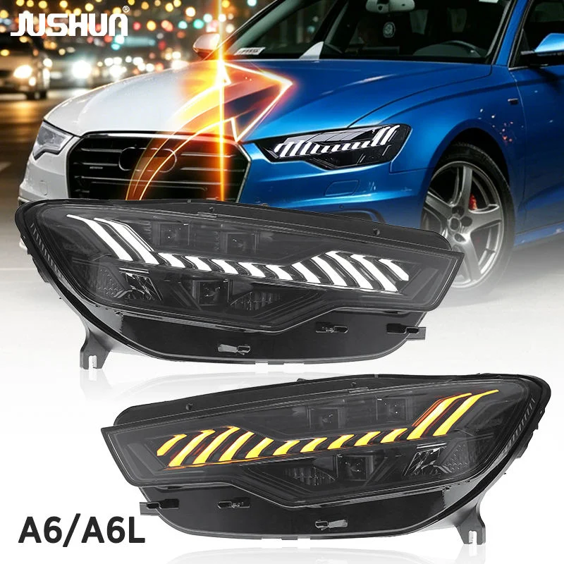 Фото Модифицированные фары JUSHUN для Audi A6 2012-2015: Обновление до стиля RS/RS6, комплект фар в сборе №2