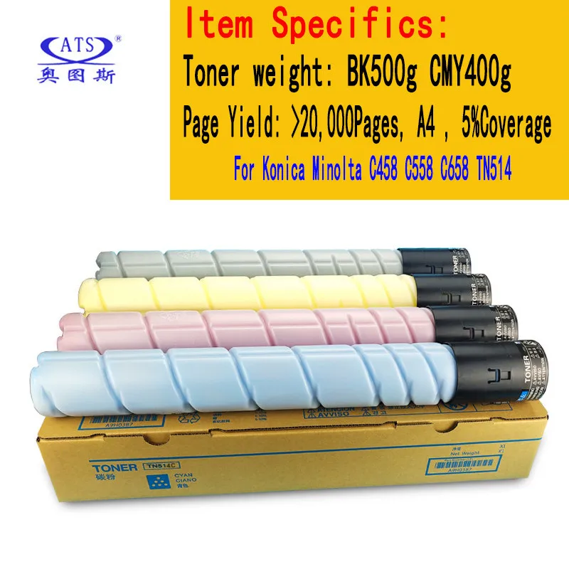 

4PCS/Set TN514 BK500g CMY400g TN Toner Cartridge For Konica Minolta C 458 558 658 C458 C558 C658 Toner Powder