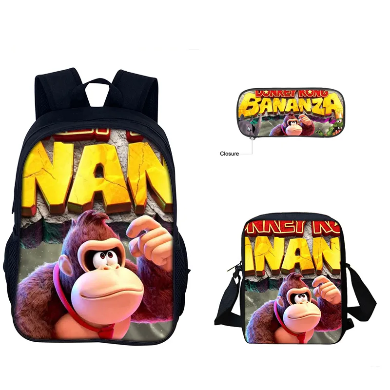 Фото Donkey Kong Bananza, сумка через плечо из трех предметов, сумка-карандаш для мальчиков и девочек, большой вместительный рюкзак для отдыха и путешествий на открытом воздухе №4