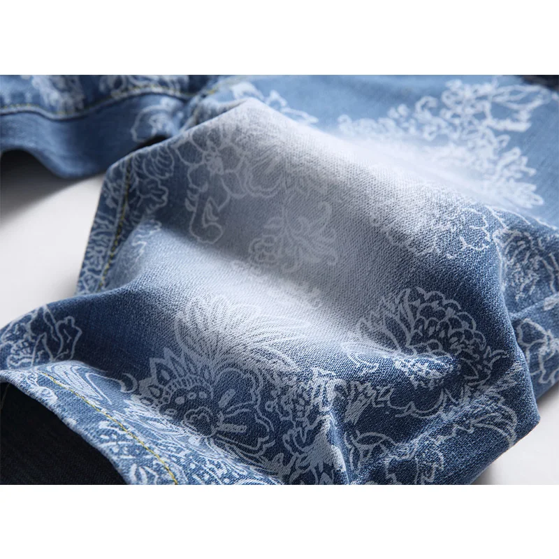 Mens Jeans Fashion Elastic Printing Personalized Denim Pants Summer Knee Length Mens Street Wear Shorts Denim Jeans