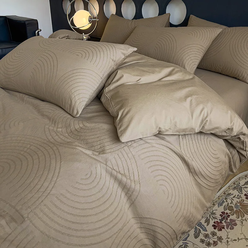 Tiao (Bedding Article) Waffle Jacquard Double-Layer Yarn Four-Piece Set Simple Solid Three-Piece Bedding