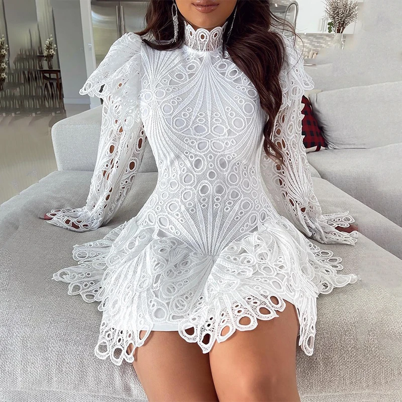 Весенние новые милые сексуальные белые кружевные мини-платья с вышивкой ушками и