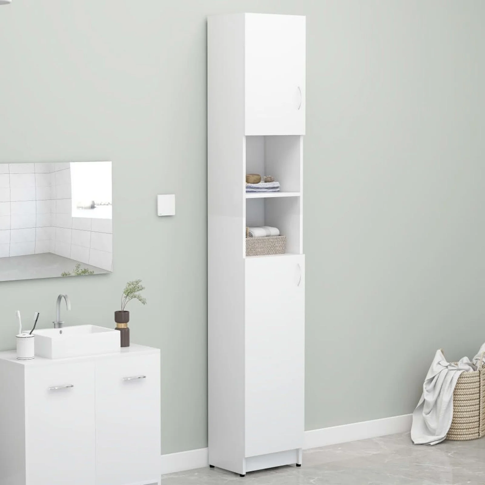 

Bathroom Cabinet White 12.6"x10"x74.8" Chipboard