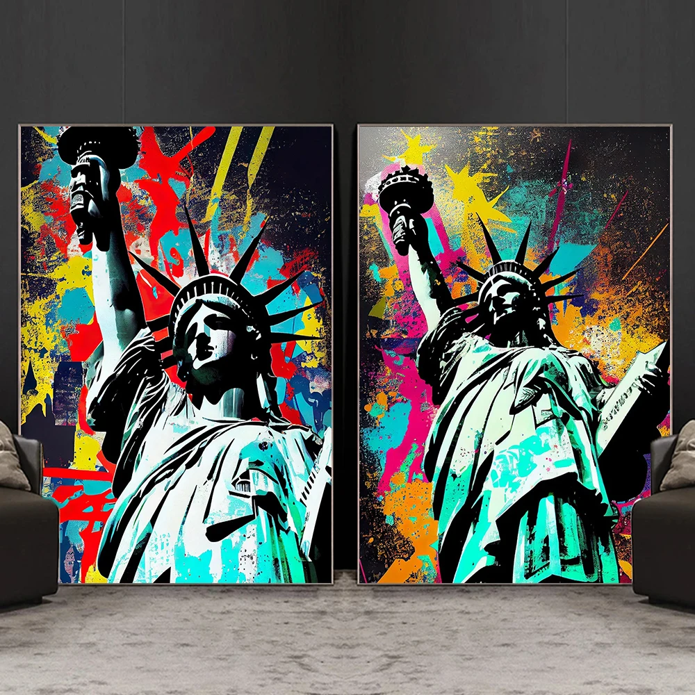 

New York Statue of Liberty Watercolor Graffiti Art Canvas Painting Modern Pop Street Poster Print Living Room Home Decor Cuadros