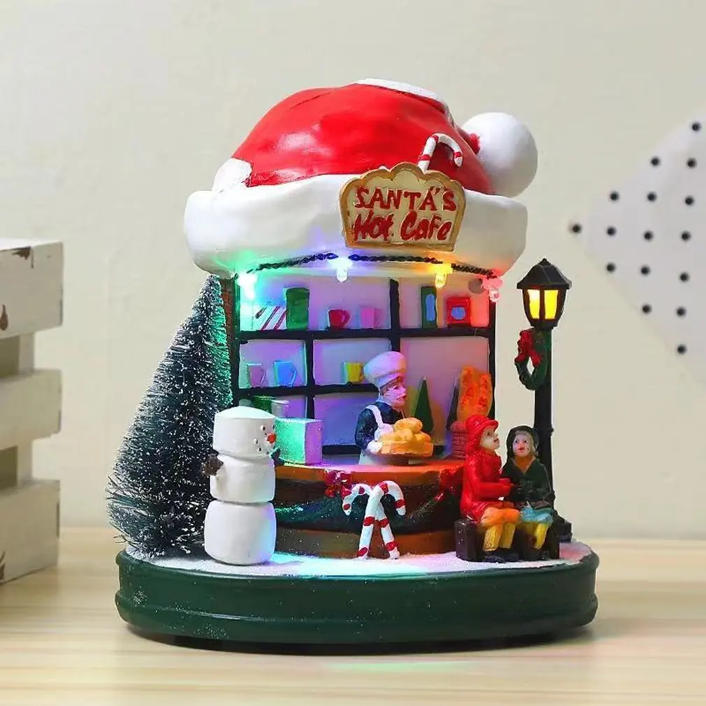 

Christmas Decoration Luminous Music House Christmas Village Cafe House Window Tree Home Decoration Gift Resin Crafts